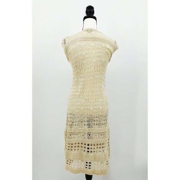 One World Open Weave Cream Knit Duster Size Medium - Picture 4 of 6